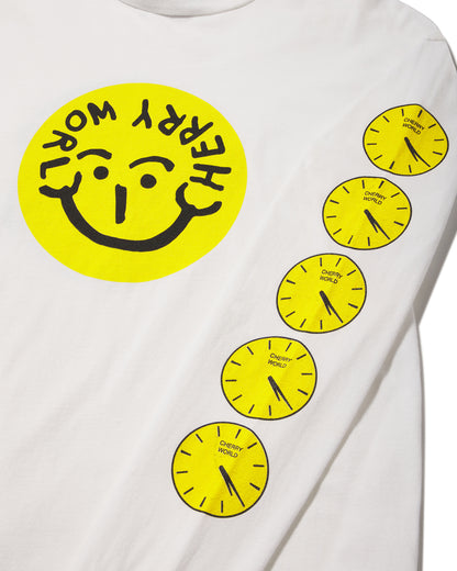 Smiley Clocks Long Sleeve Tee in Optic White