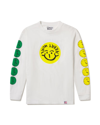 Smiley Clocks Long Sleeve Tee in Optic White